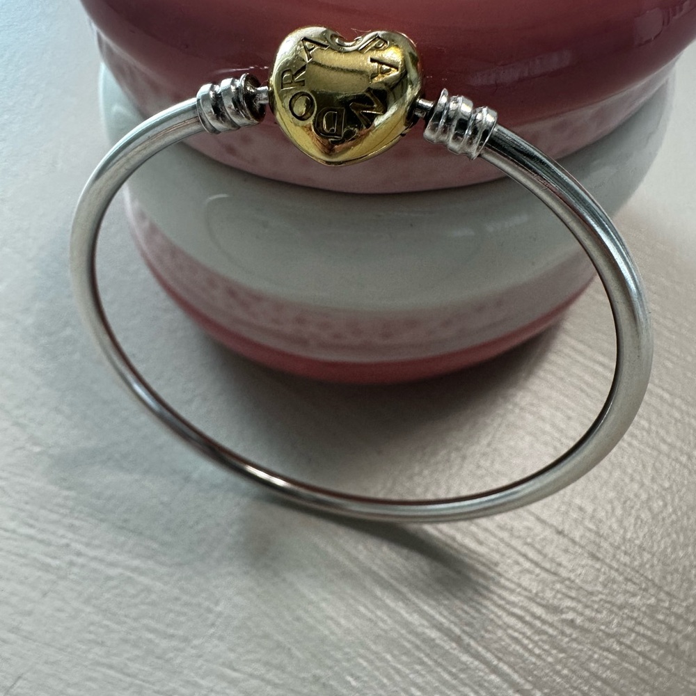 Pandora Gold Heart Charm Silver Bracelet
